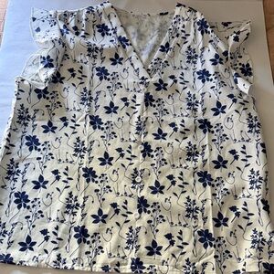 Floral Print Women's Top - Blue and White